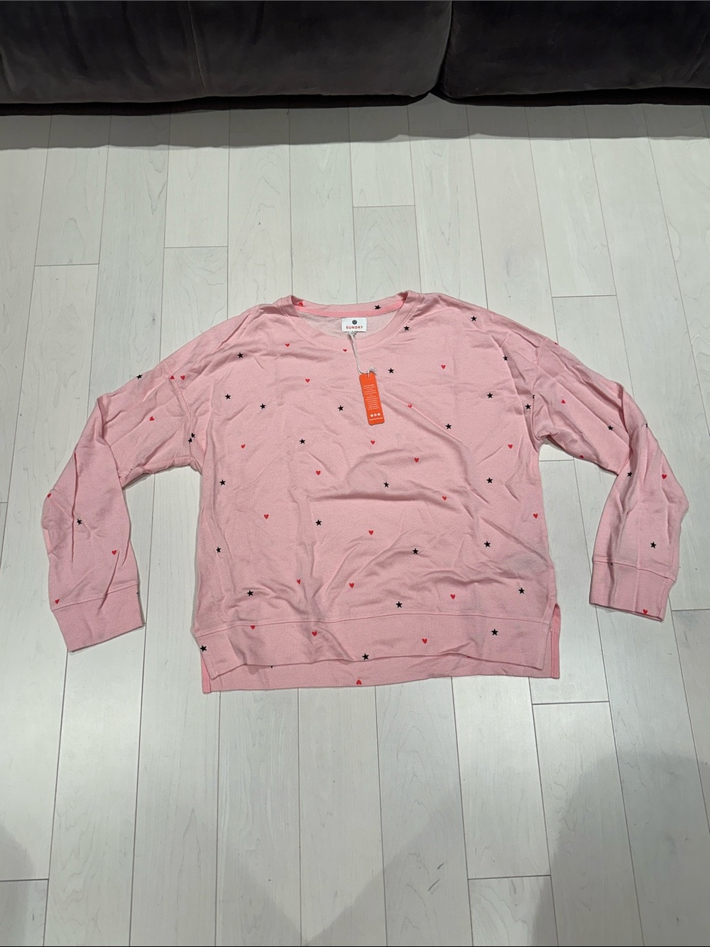 NWT Sundry Pink Heart & Star Pullover - size Large (3)